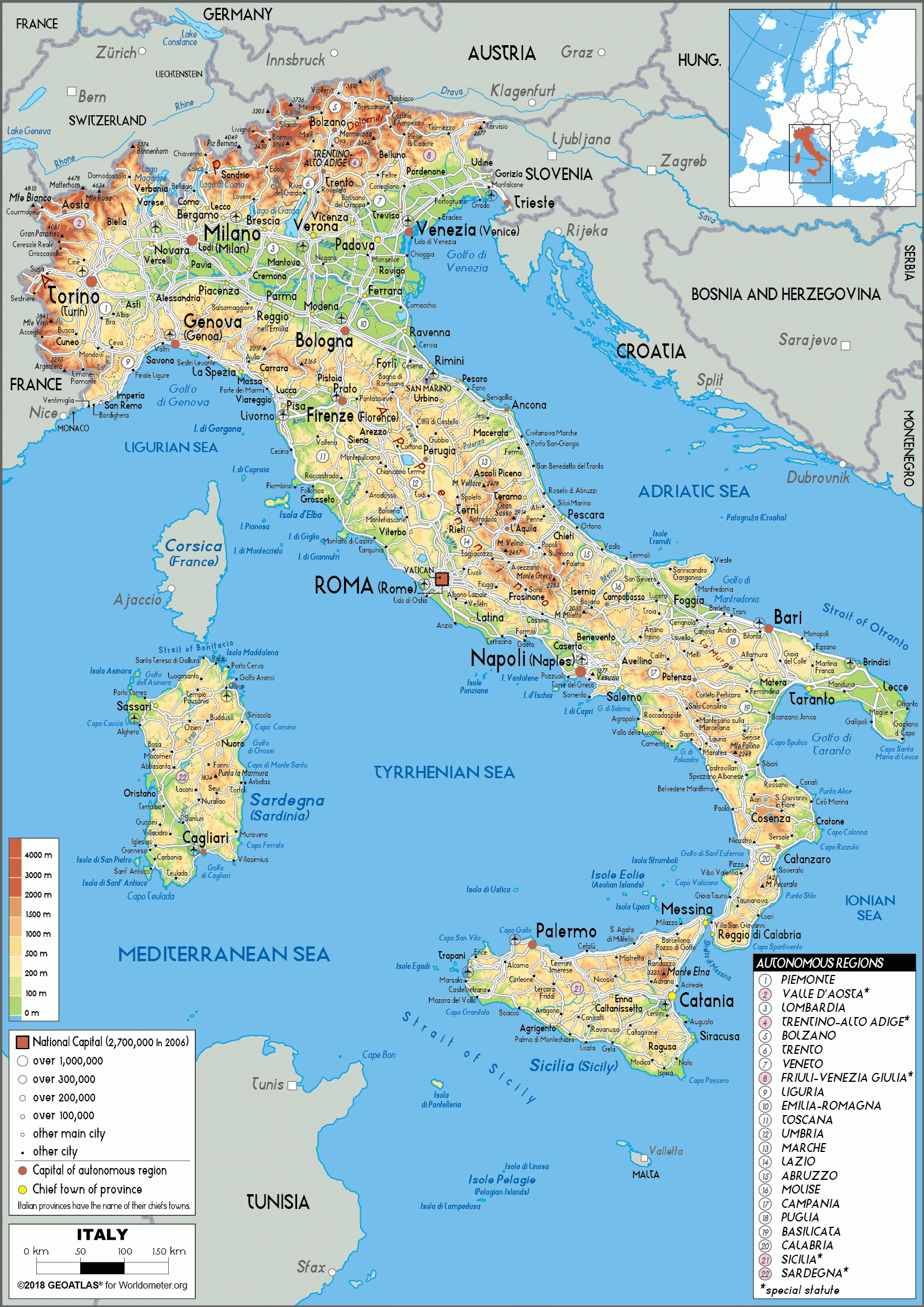 Italy Map Physical Worldometer Italy Map Physical Worldometer