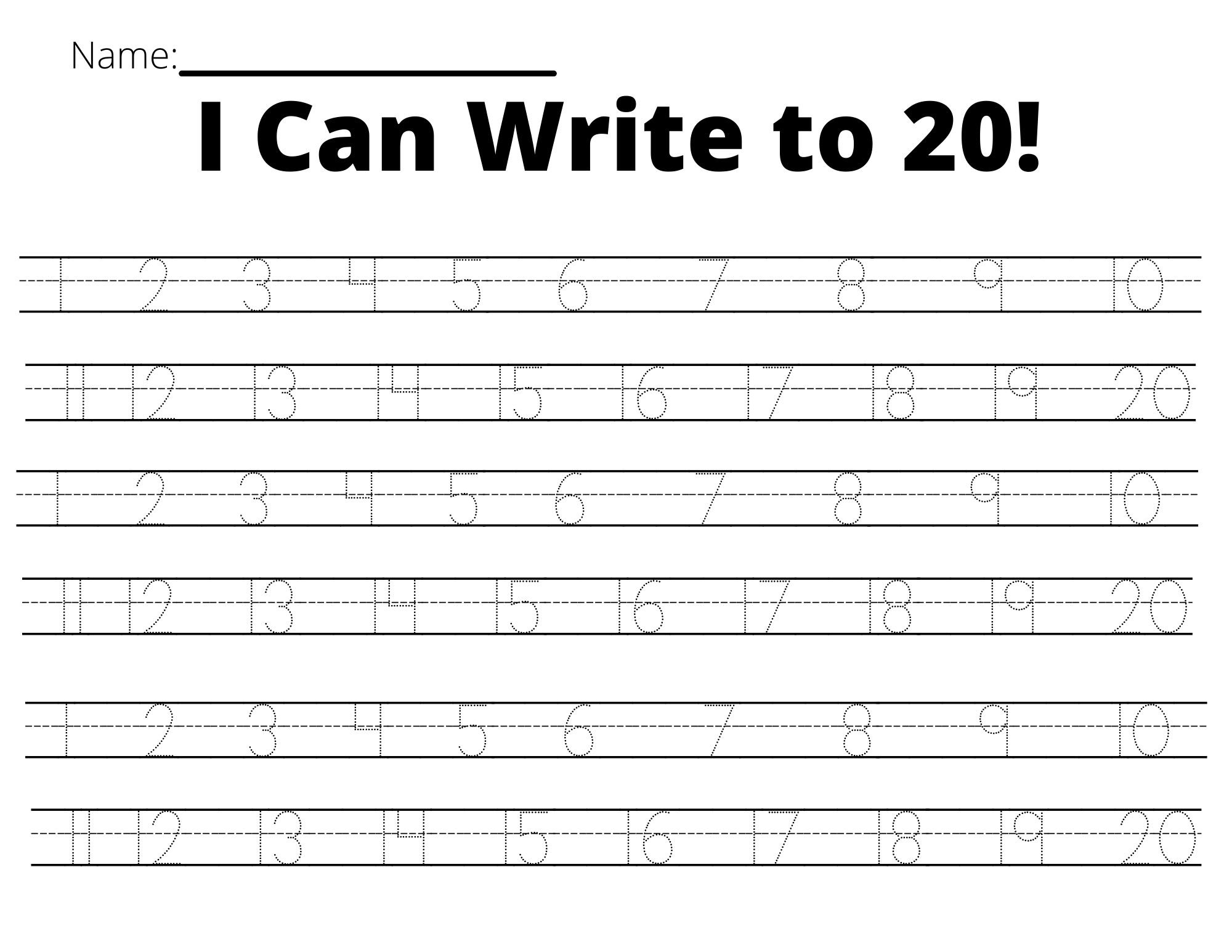 Kindergarten Math Number Writing Practice To 20 Trace Number To 20 Preschool Math Math Worksheet Etsy