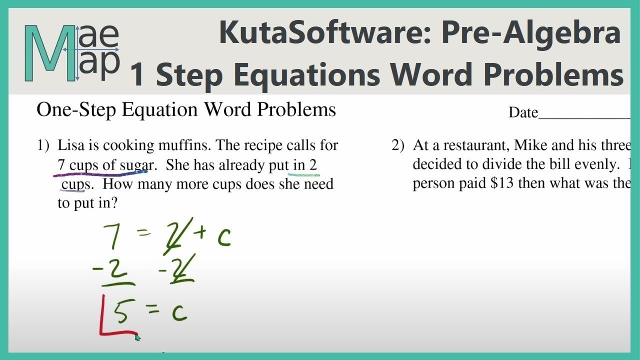 KutaSoftware PreAlgebra One Step Equations Word Problems YouTube