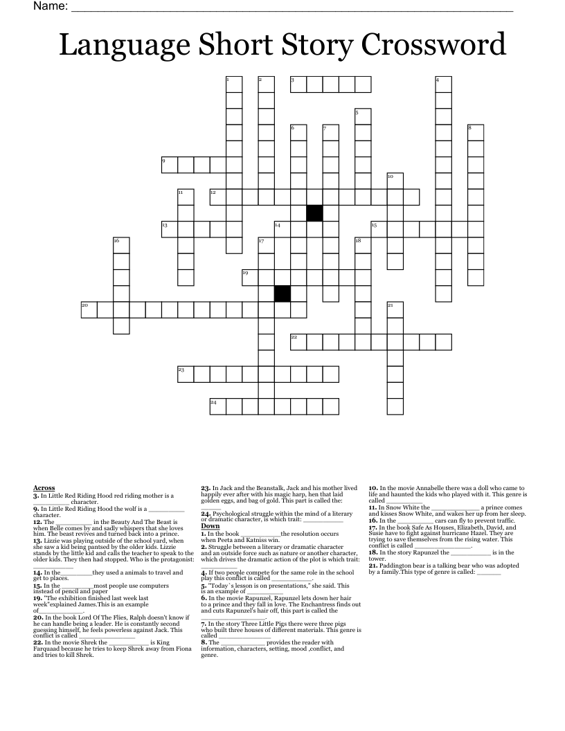 Language Short Story Crossword WordMint