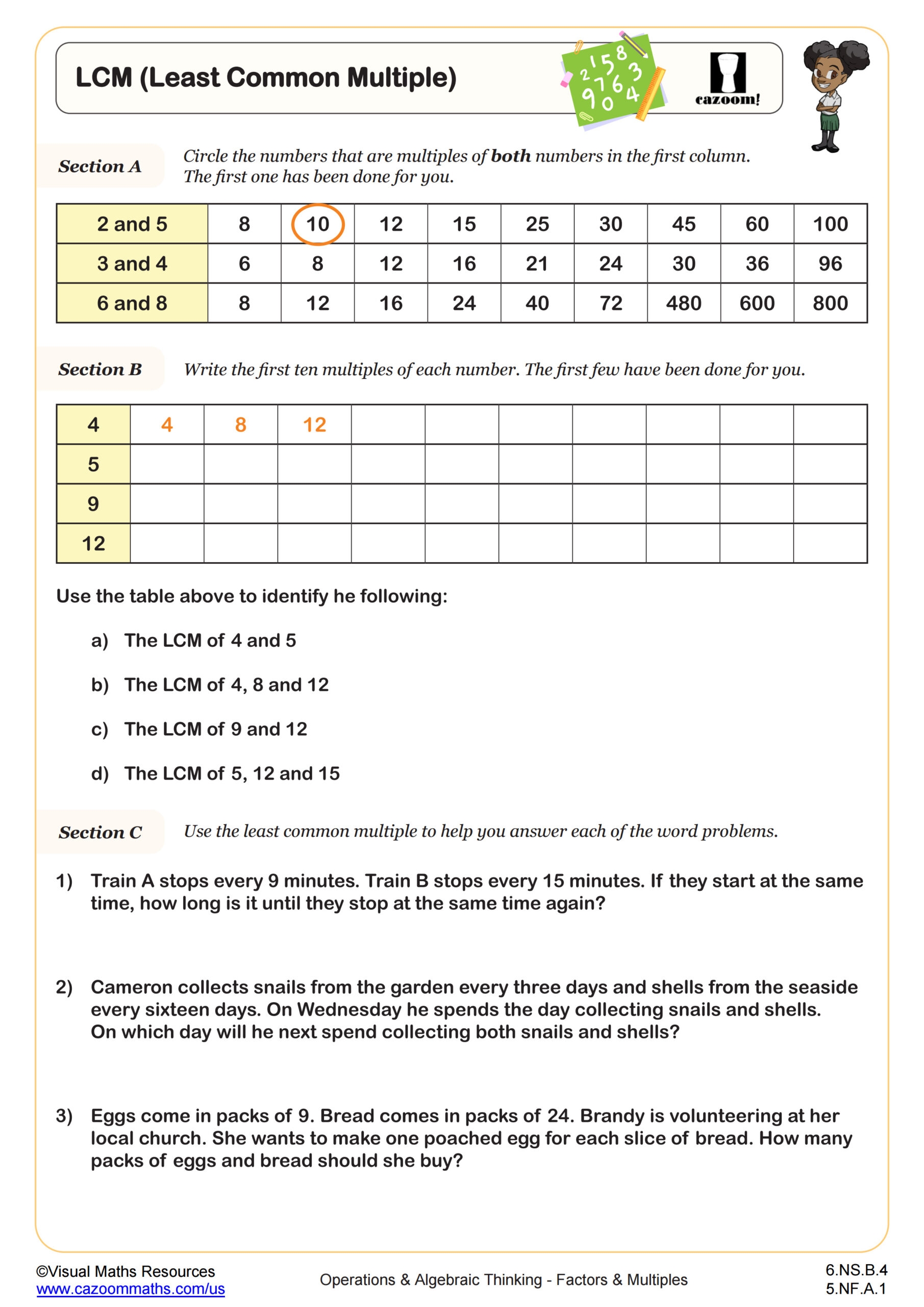 Least Common Multiple LCM Worksheet 6th Grade PDF Worksheets