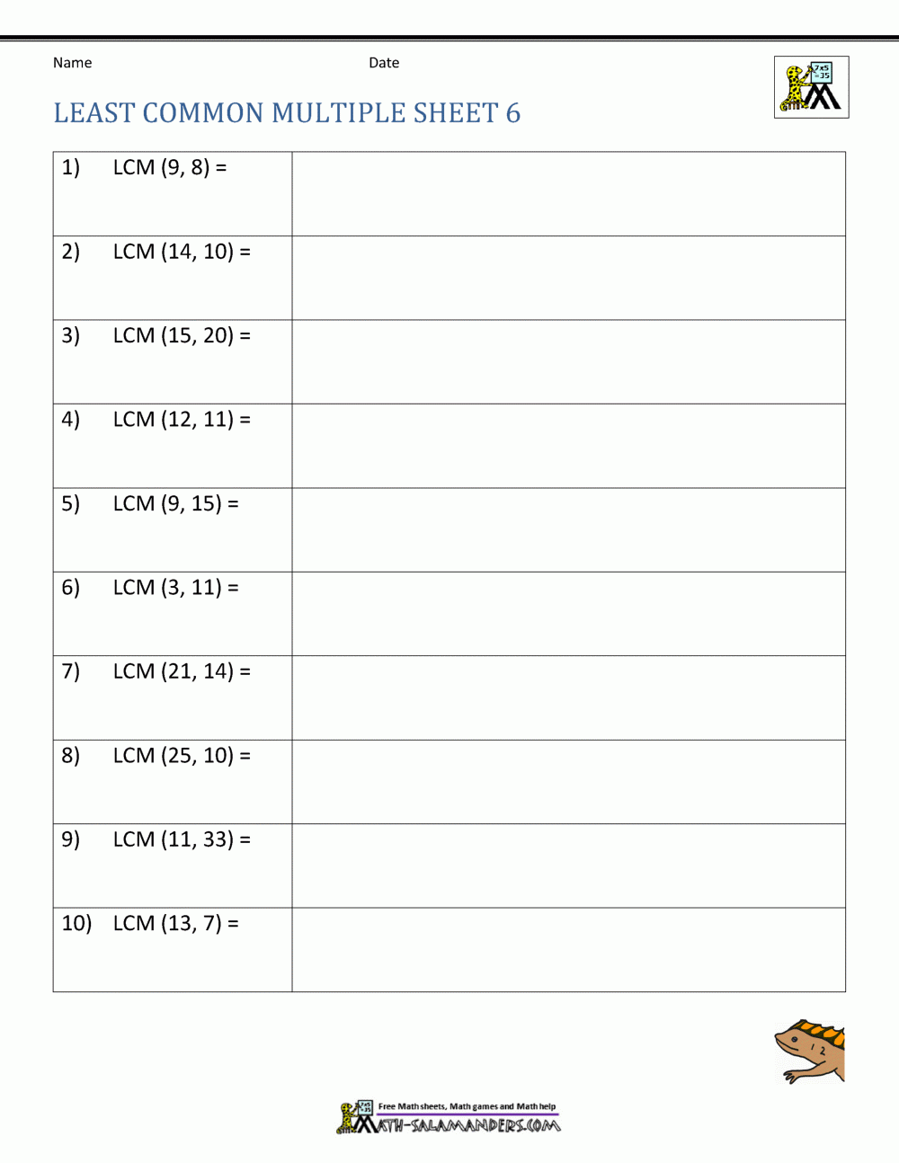 Least Common Multiple Worksheets Page Least Common Multiple Worksheets Page