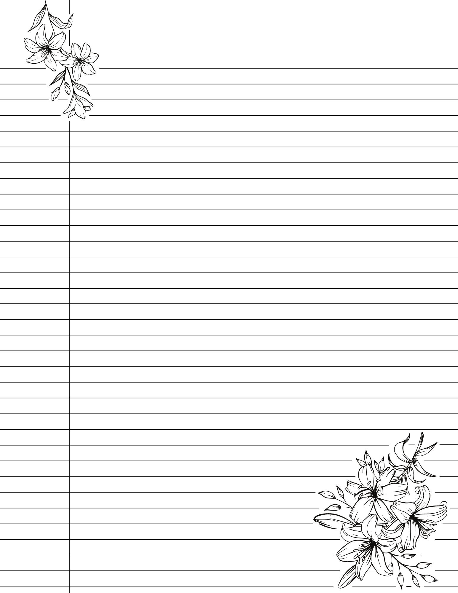 Lily Floral Lined Paper College Ruled Printable PDF Download Etsy