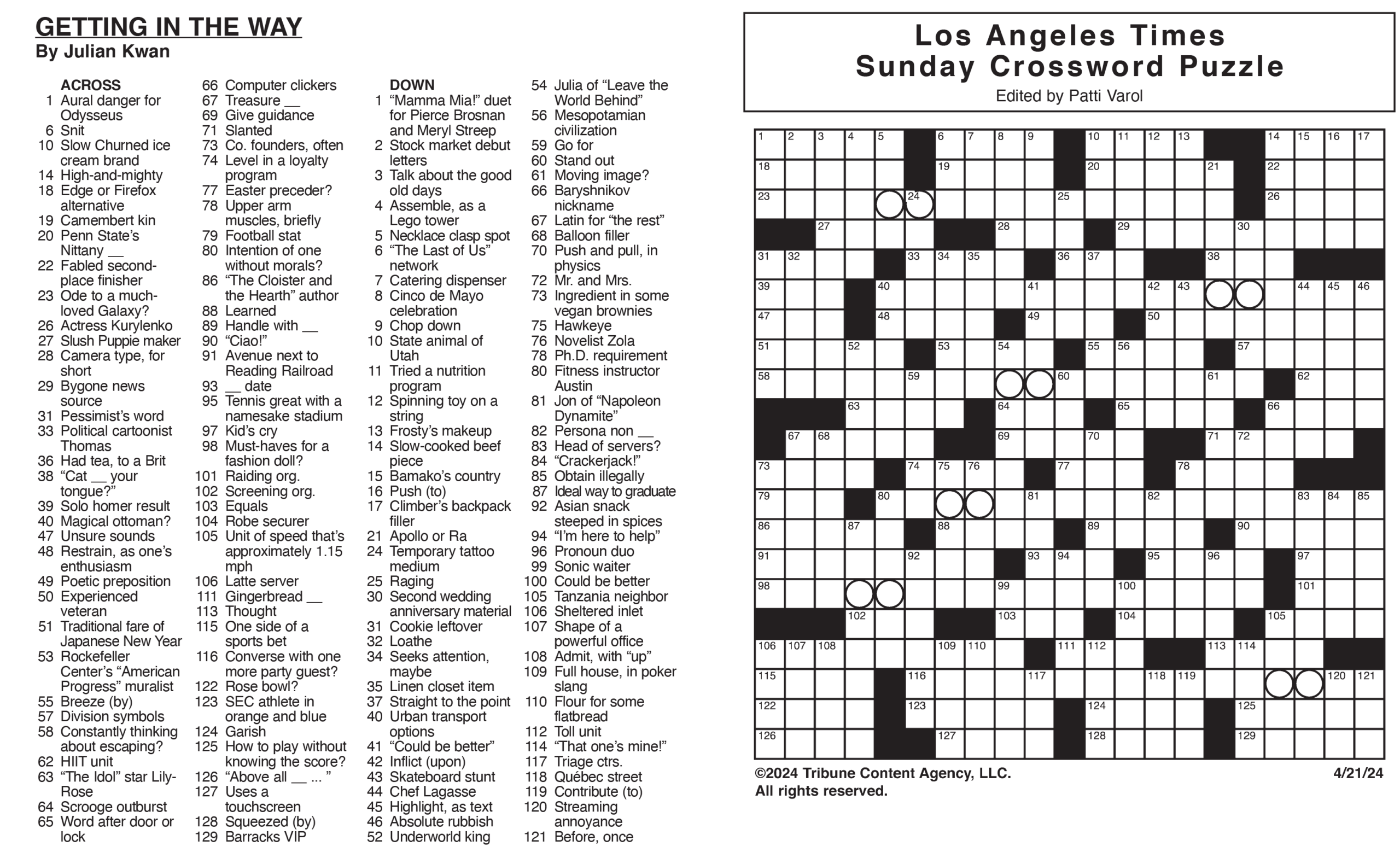 Los Angeles Times Sunday Crossword Puzzle Los Angeles Times Sunday Crossword Puzzle