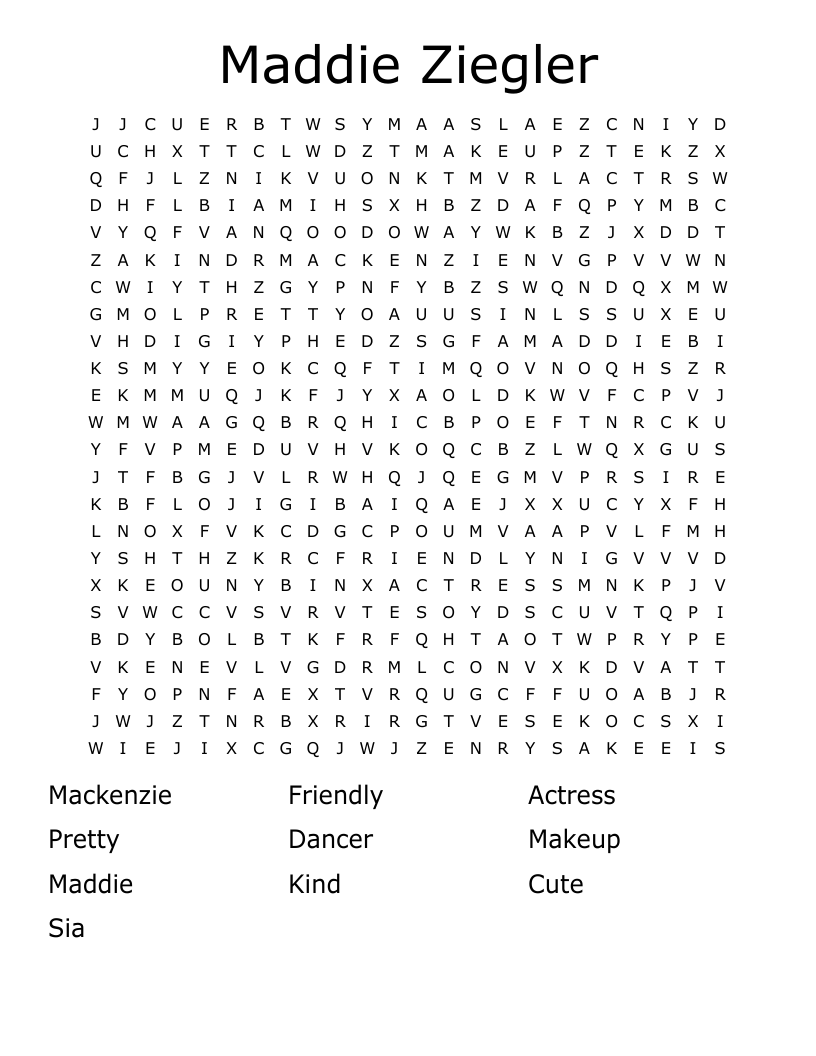 Maddie Ziegler Word Search WordMint