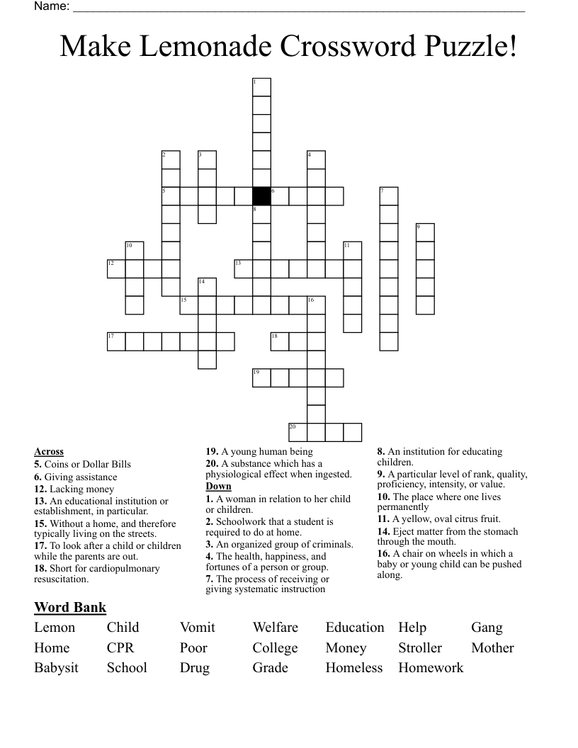 Make Lemonade Crossword Puzzle WordMint