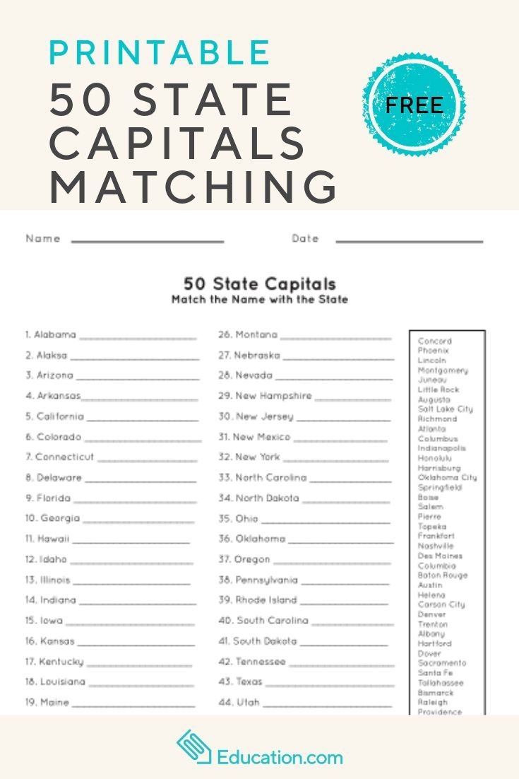 Match The Capital To The State Worksheet Education State Capitals Worksheet State Capitals Quiz States And Capitals Match The Capital To The State Worksheet Education State Capitals Worksheet State Capitals Quiz States And Capitals