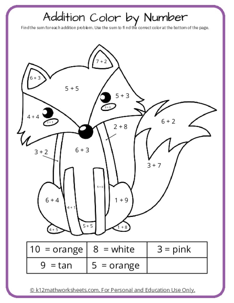 color by number math sheets