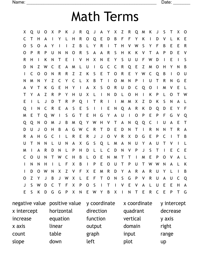Math Terms And Names Word Search WordMint
