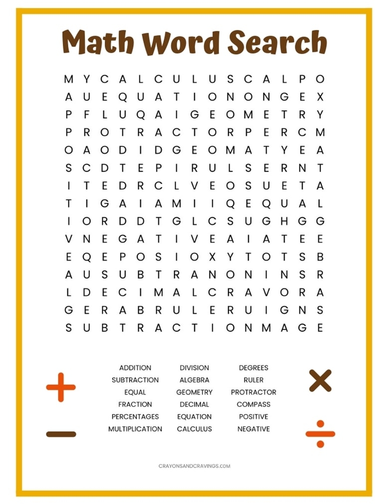 Math Word Search FREE Printable
