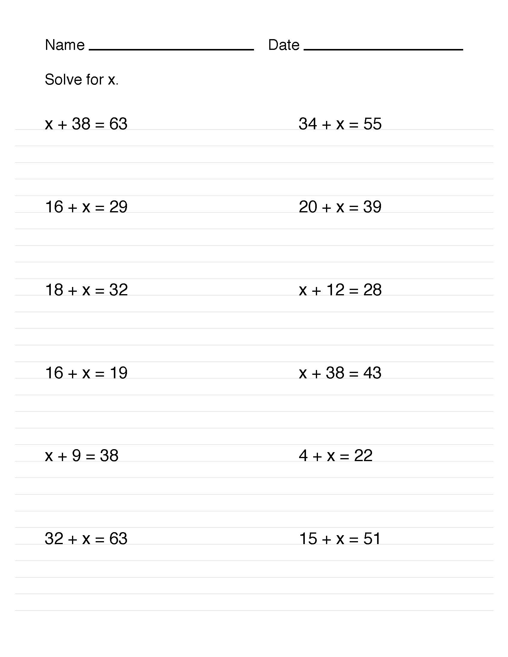 one step equations worksheets