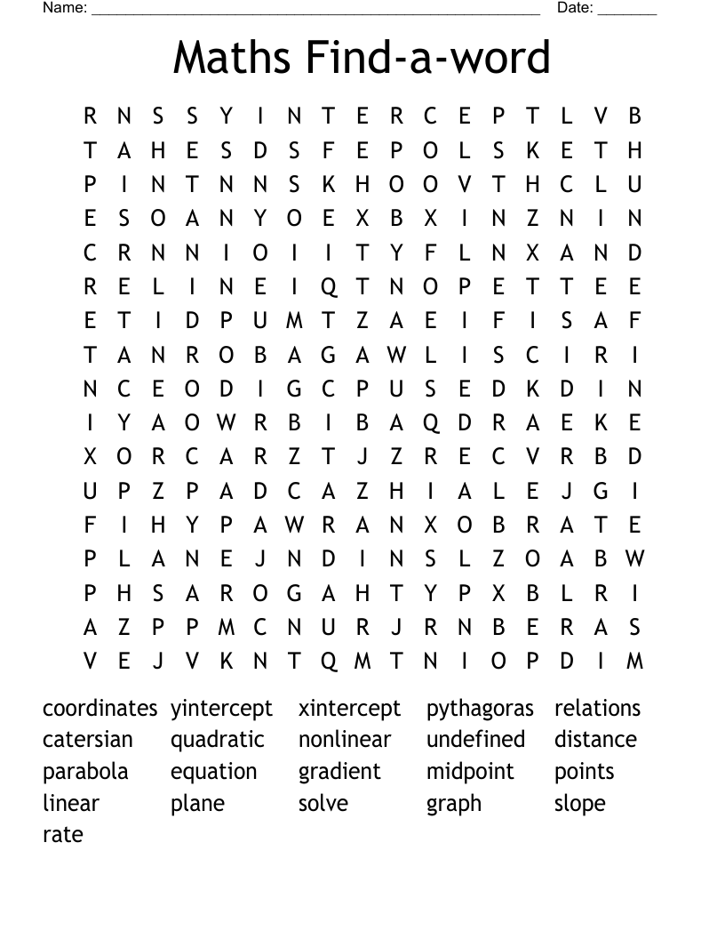 Maths Find a word Word Search WordMint
