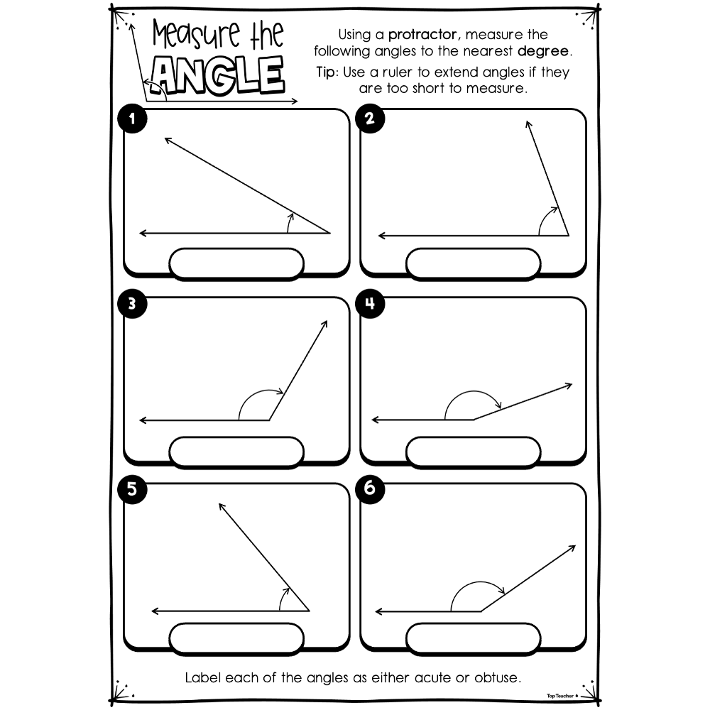protractor measure angles worksheet