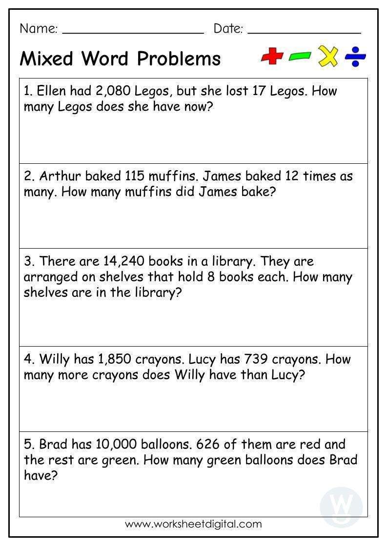 Mixed Word Problems Grade 4 Worksheet Digital 1 Teacher Made Resources