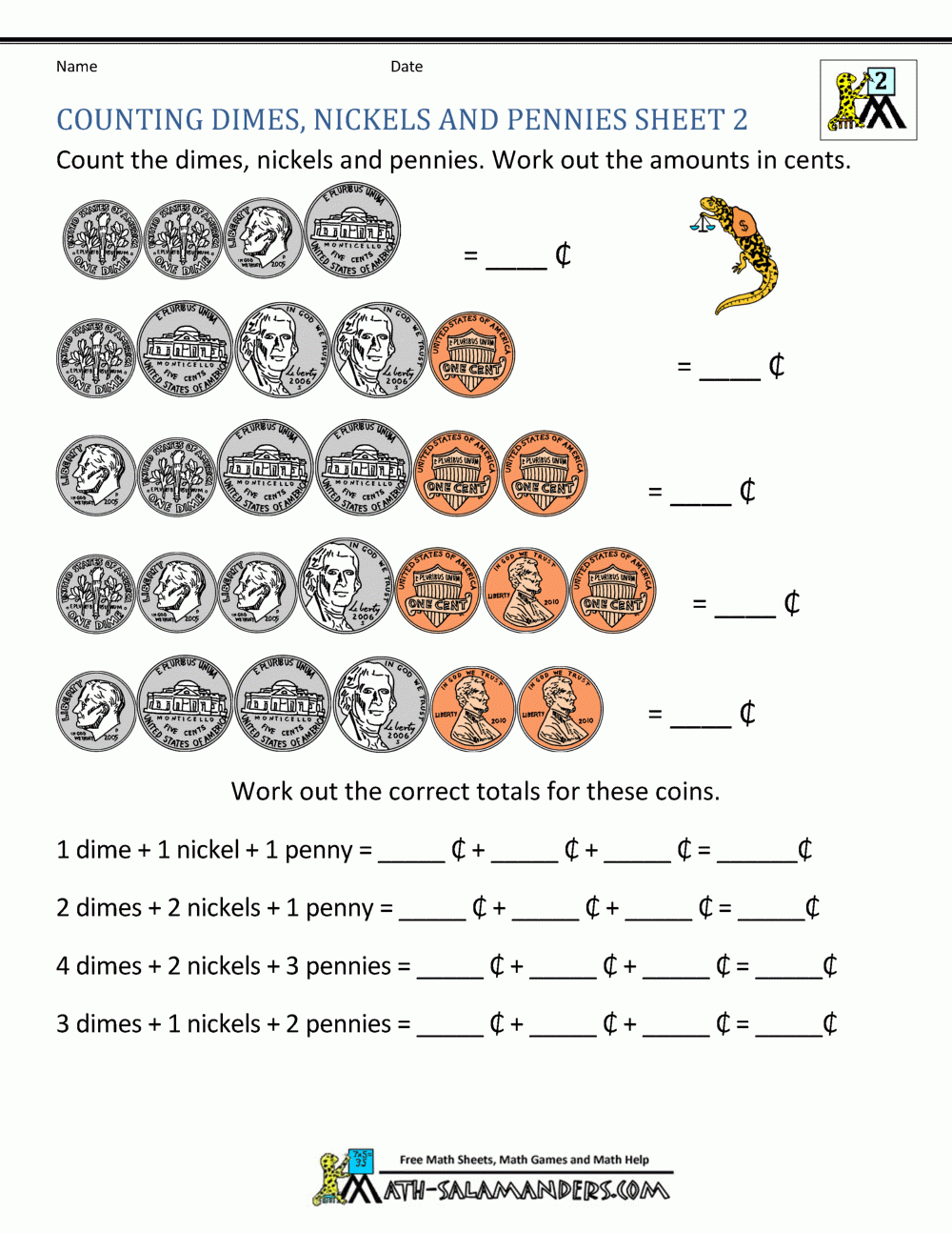 free money math worksheets