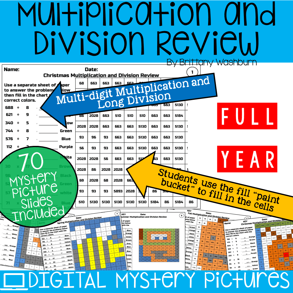 Multiplication And Division Practice DIGITAL Mystery Pictures BUNDLE