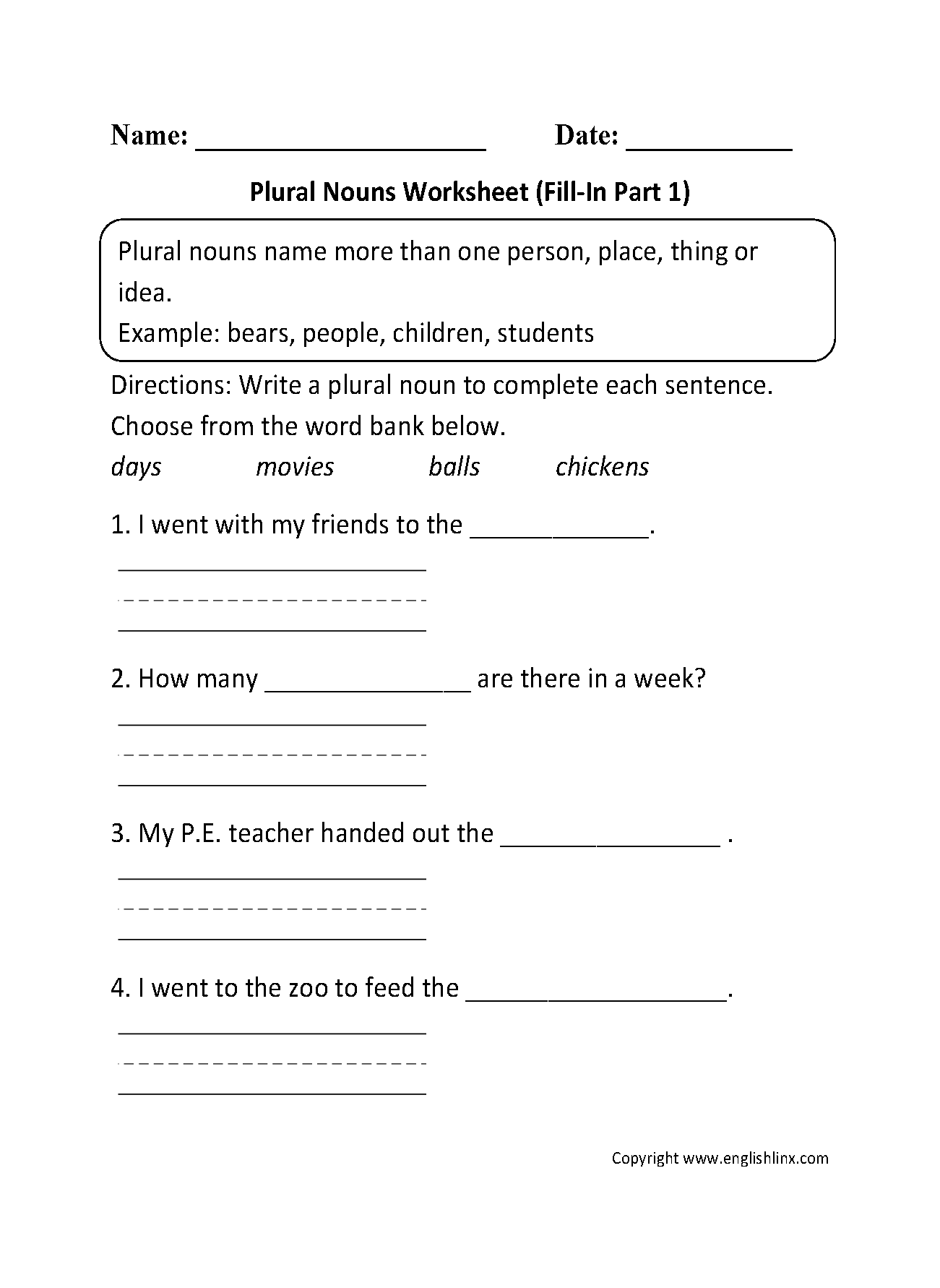 Nouns Worksheets Singular And Plural Nouns Worksheets