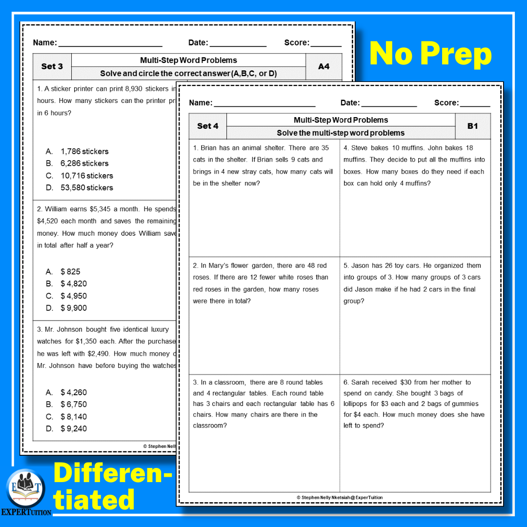 One Step And Multi Step Word Problems Worksheets Bundle All Operations Made By Teachers One Step And Multi Step Word Problems Worksheets Bundle All Operations Made By Teachers