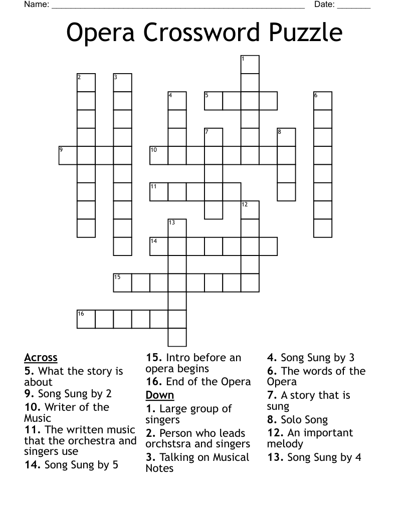 Opera Crossword Puzzle WordMint