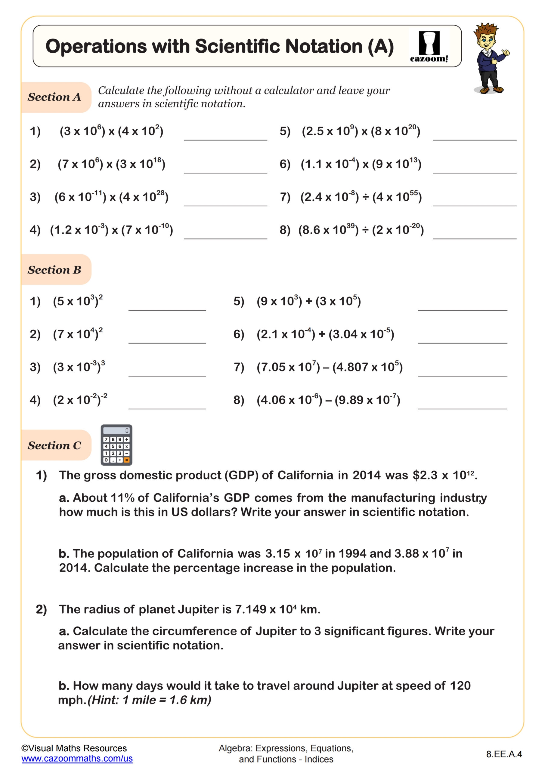Operations With Scientific Notation A Worksheet Fun And Engaging 8th Grade PDF Worksheets