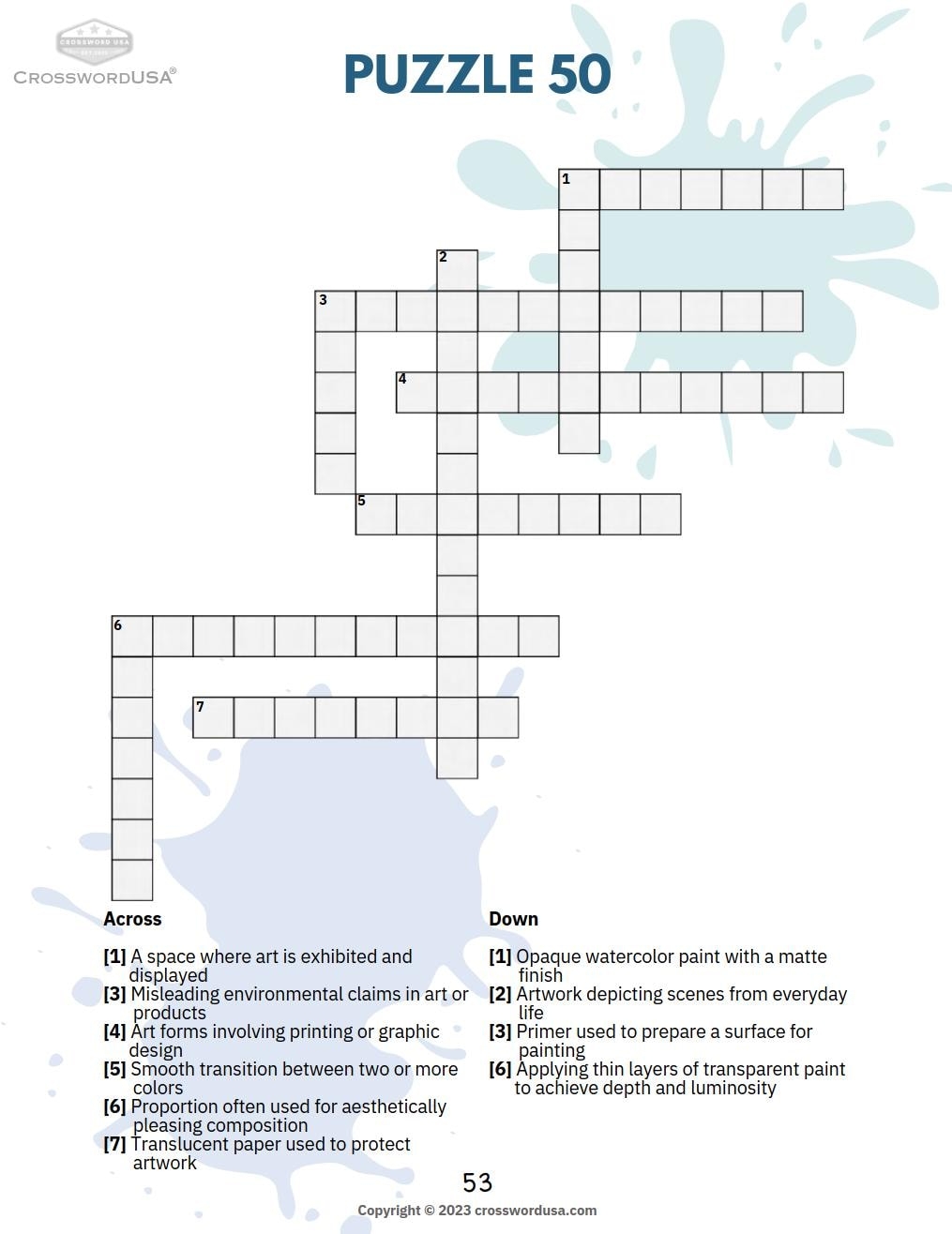 Painting Crossword Puzzles Artistic Creative Engaging Large print Crosswords For Art Lovers Etsy