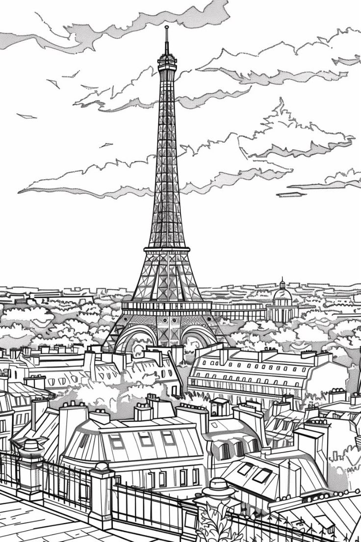 Paris France Coloring Page For Kids And Adults