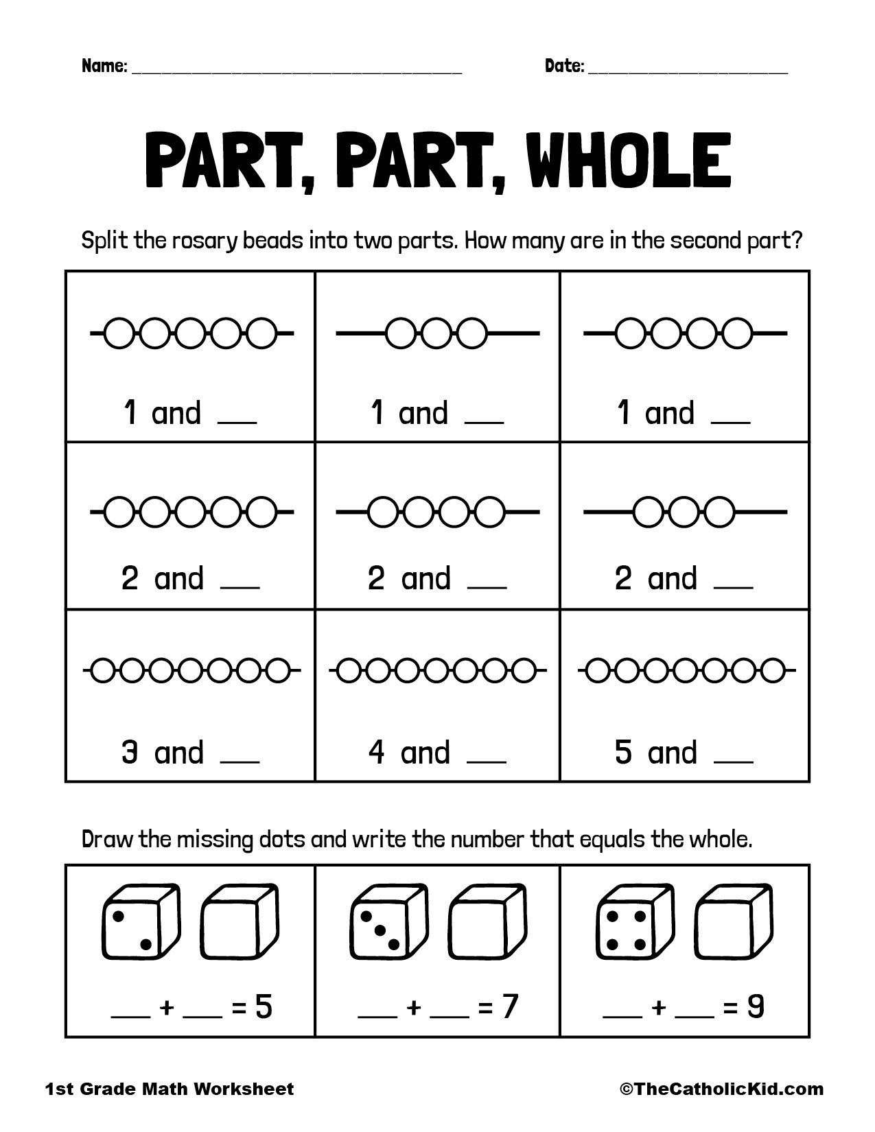 Part Part Whole Fractions 1st Grade Math Worksheet Catholic TheCatholicKid