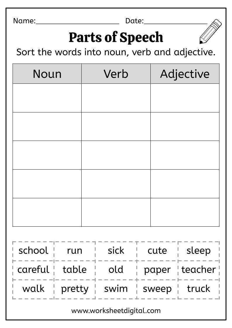 parts of speech worksheets