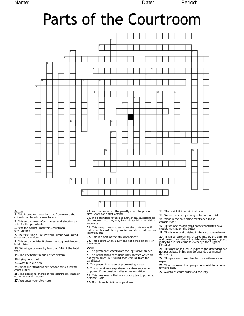 Parts Of The Courtroom Crossword WordMint