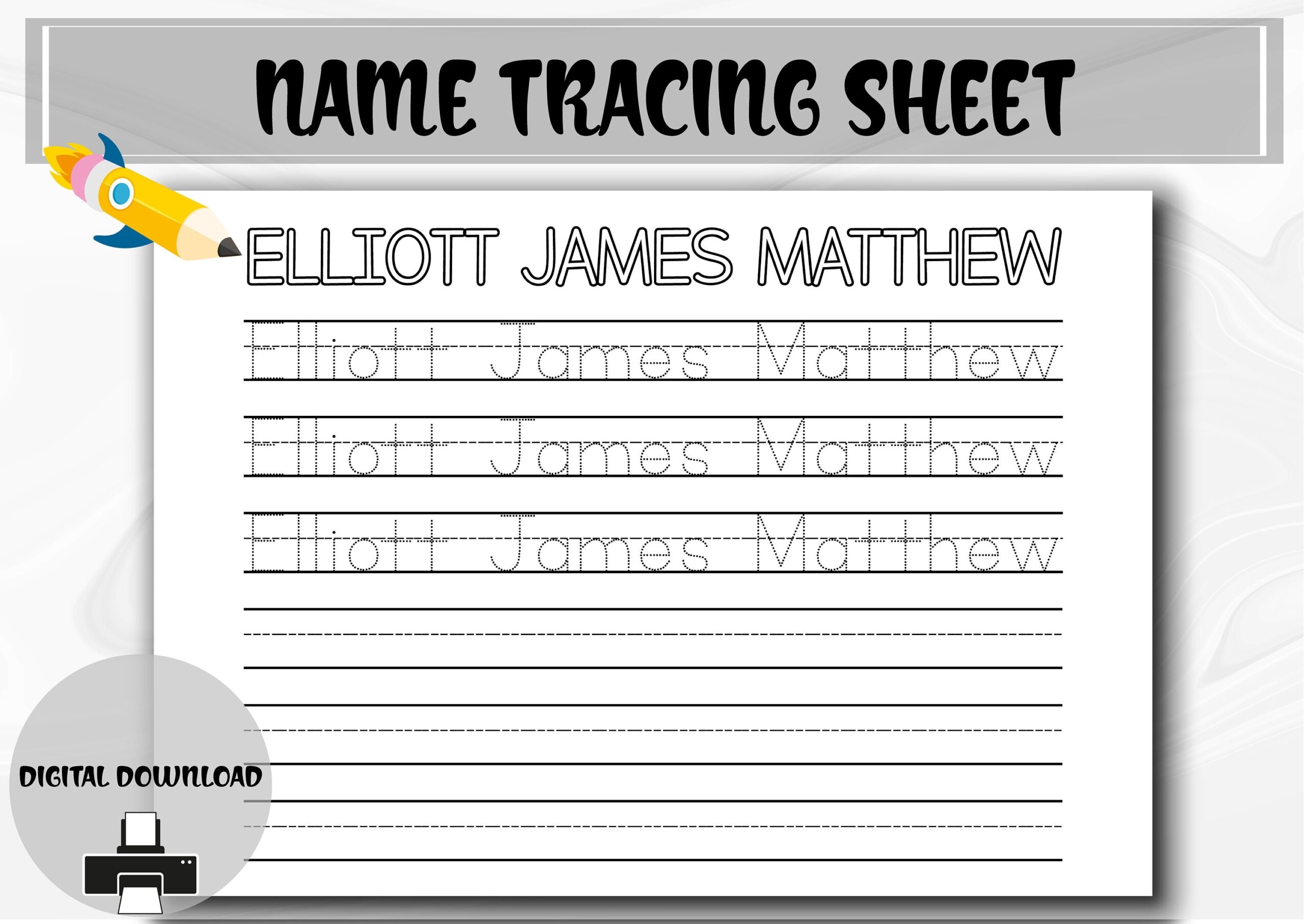 Personalized Name Tracing Worksheet Handwriting Practice digital Download Etsy