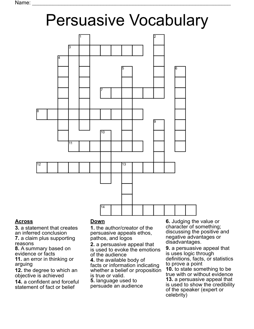 Persuasive Vocabulary Crossword WordMint