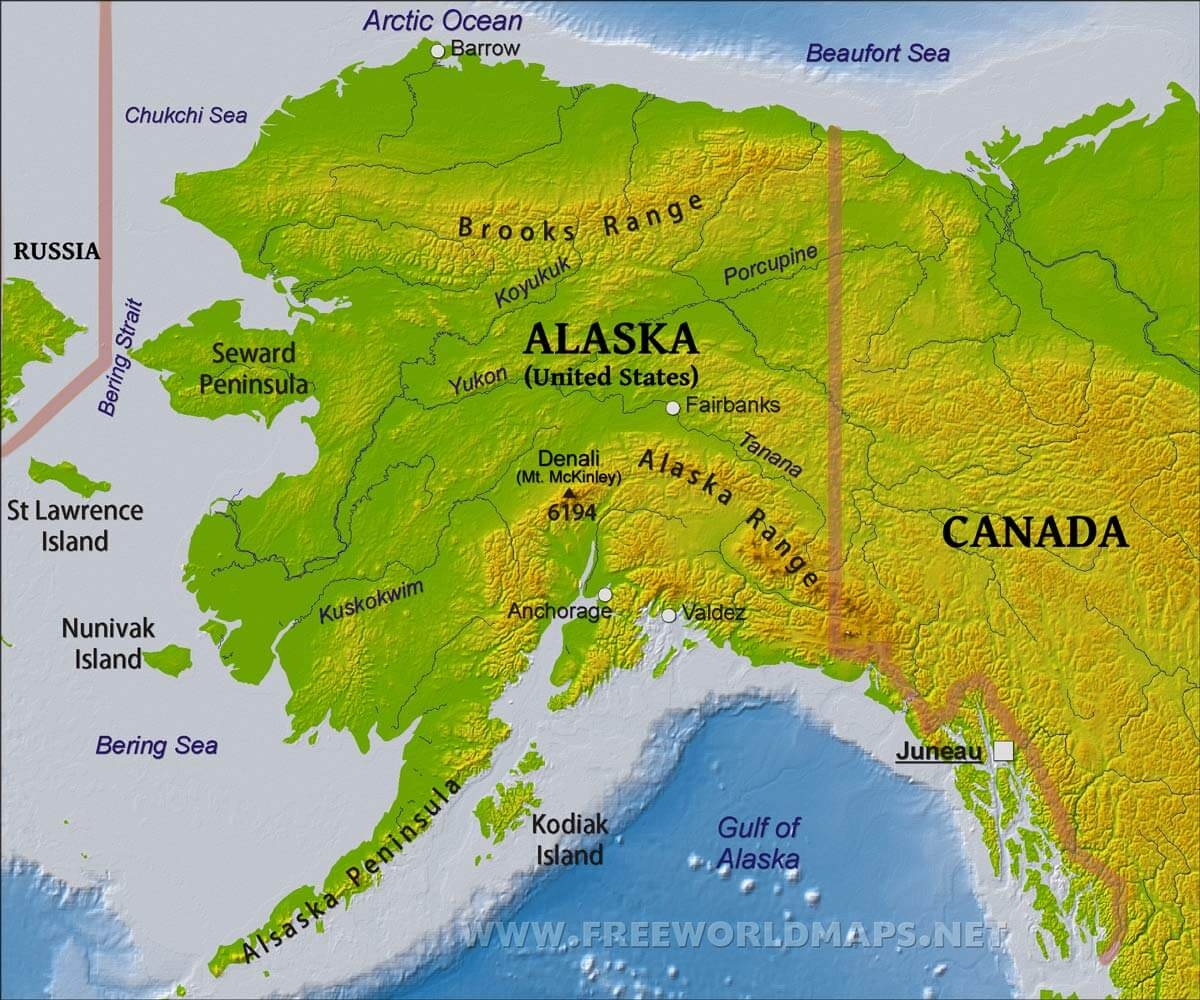 Physical Map Of Alaska