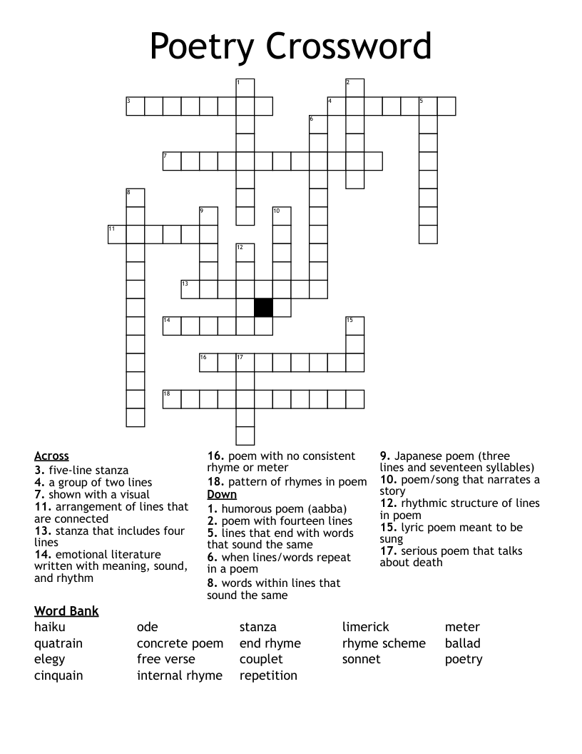 Poetry Crossword WordMint