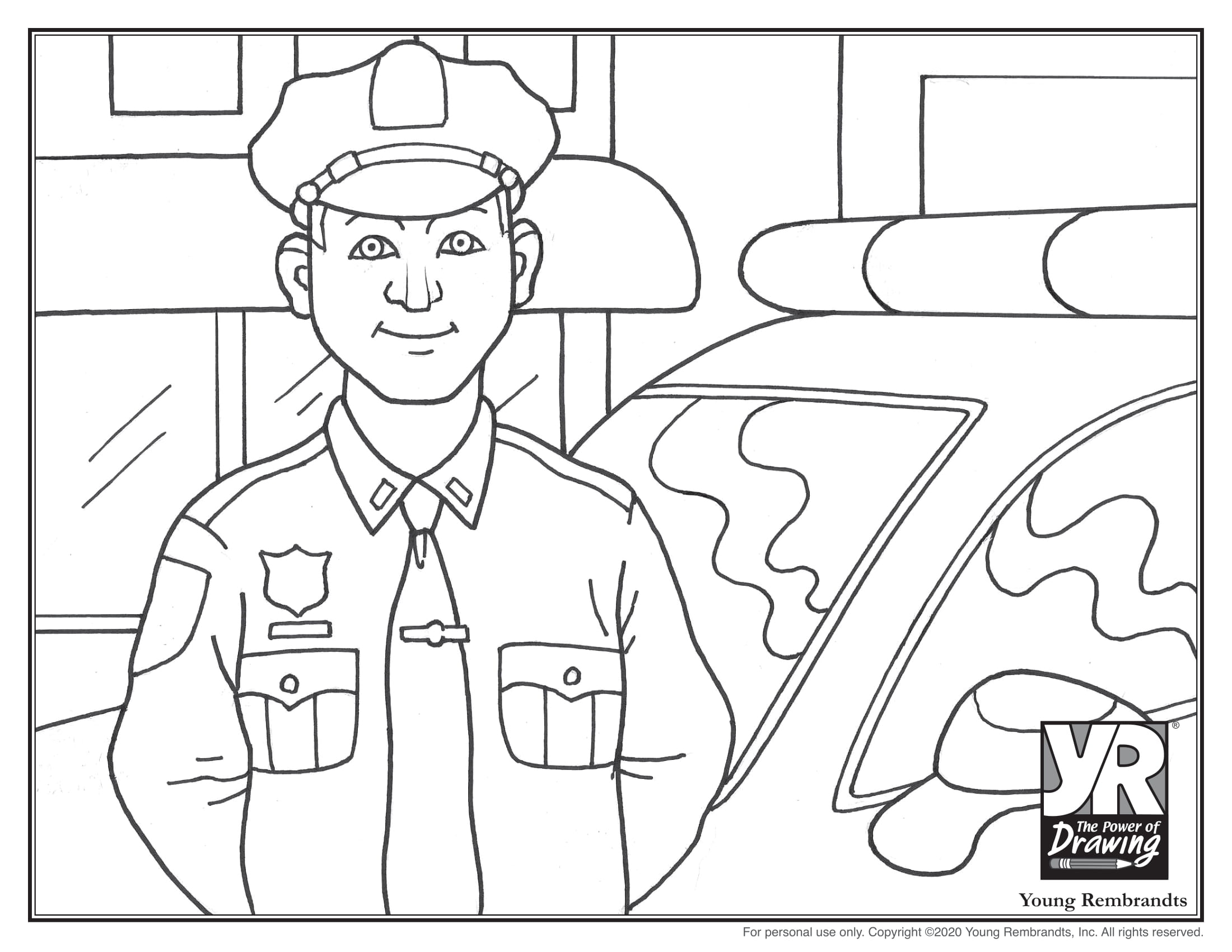 Police Officer Coloring Page Young Rembrandts Shop
