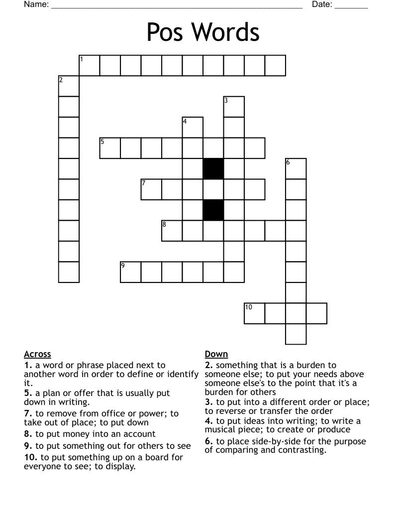 Pos Words Crossword WordMint