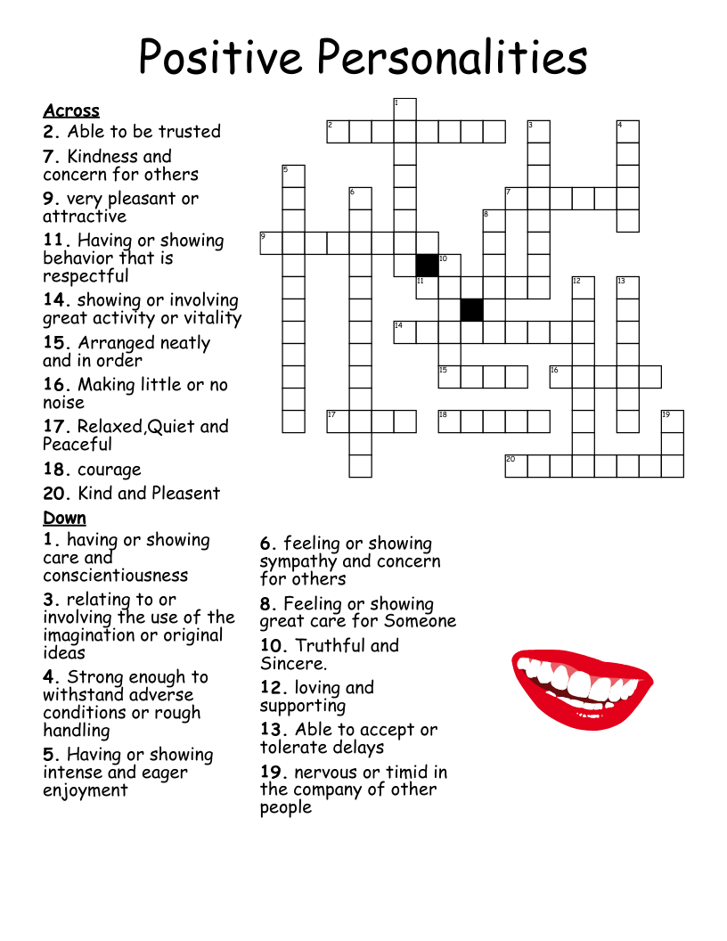 Positive Personalities Crossword WordMint Positive Personalities Crossword WordMint