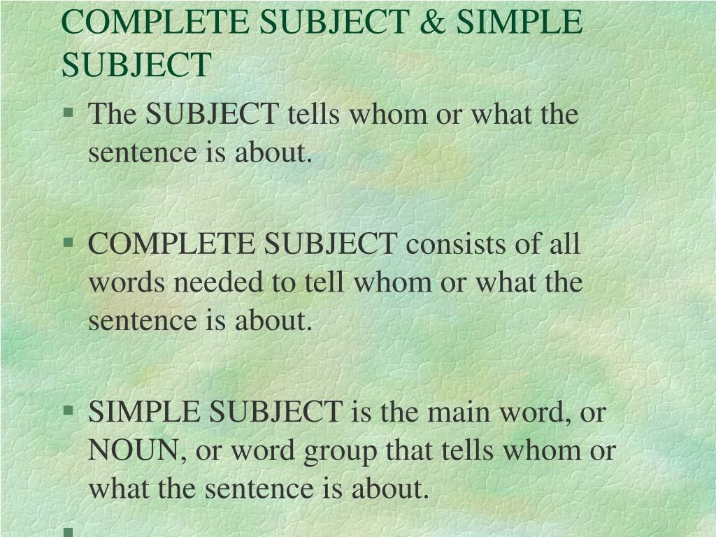 subject and complete subject subject and complete subject