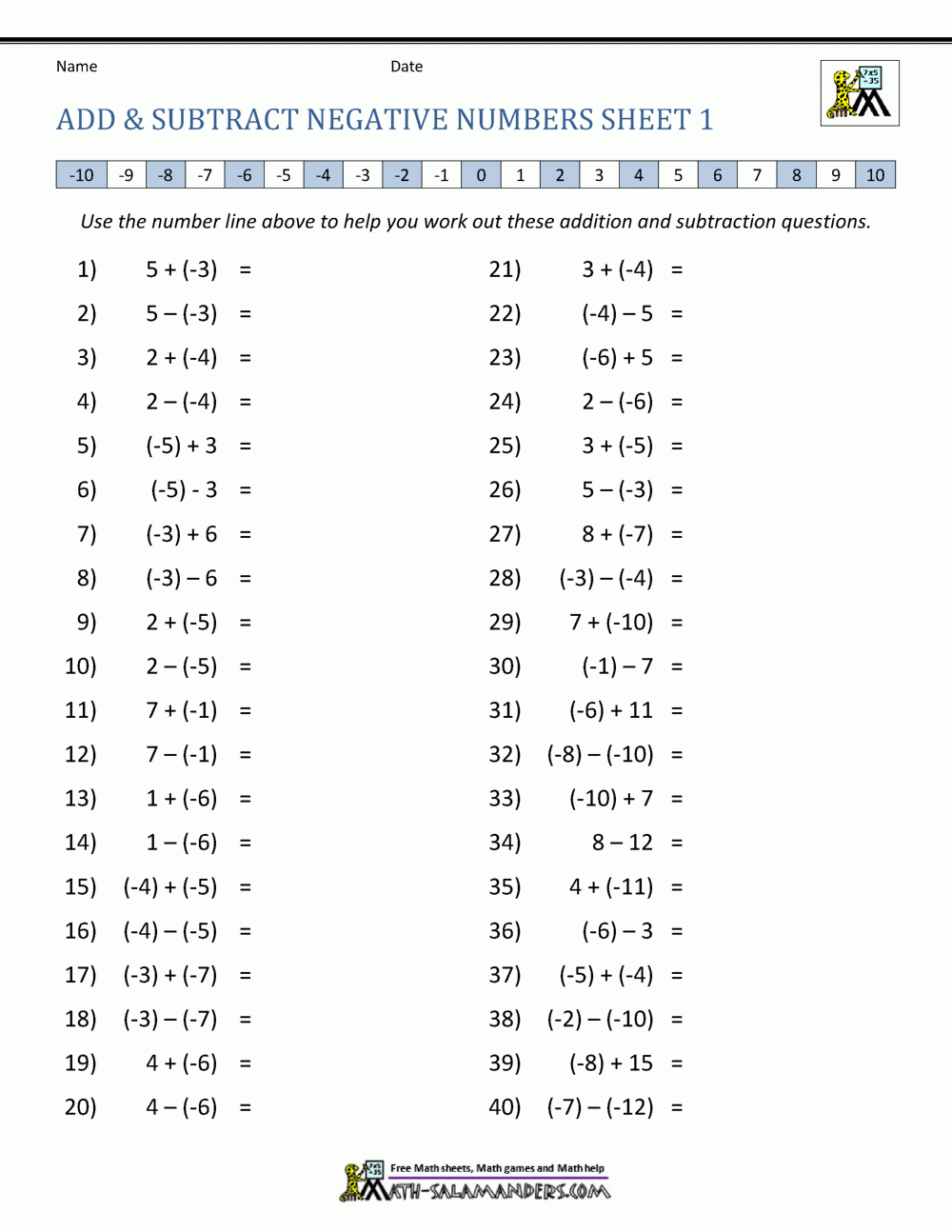 Practice Negative Number And Addition And Subtraction Worksheet Worksheets Library