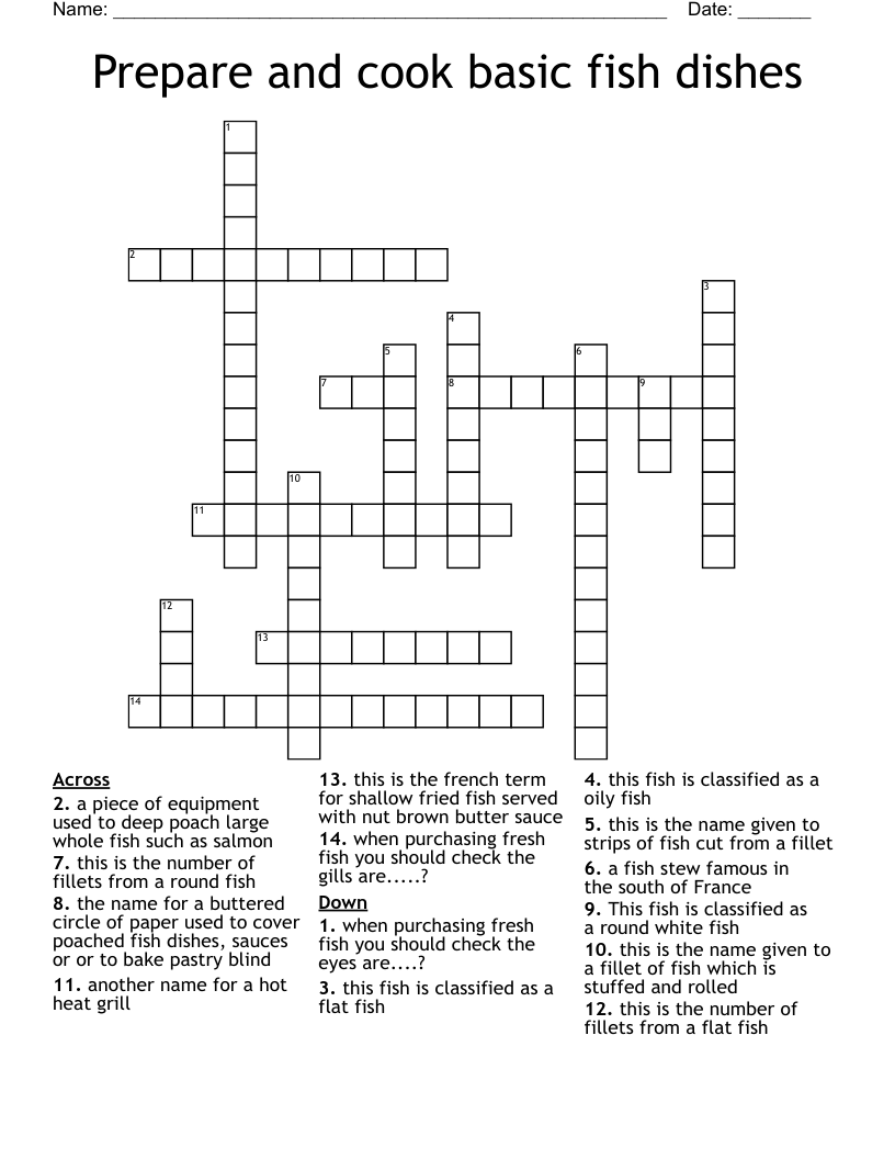 Prepare And Cook Basic Fish Dishes Crossword WordMint Prepare And Cook Basic Fish Dishes Crossword WordMint