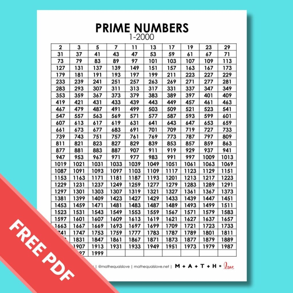 prime number sheet small