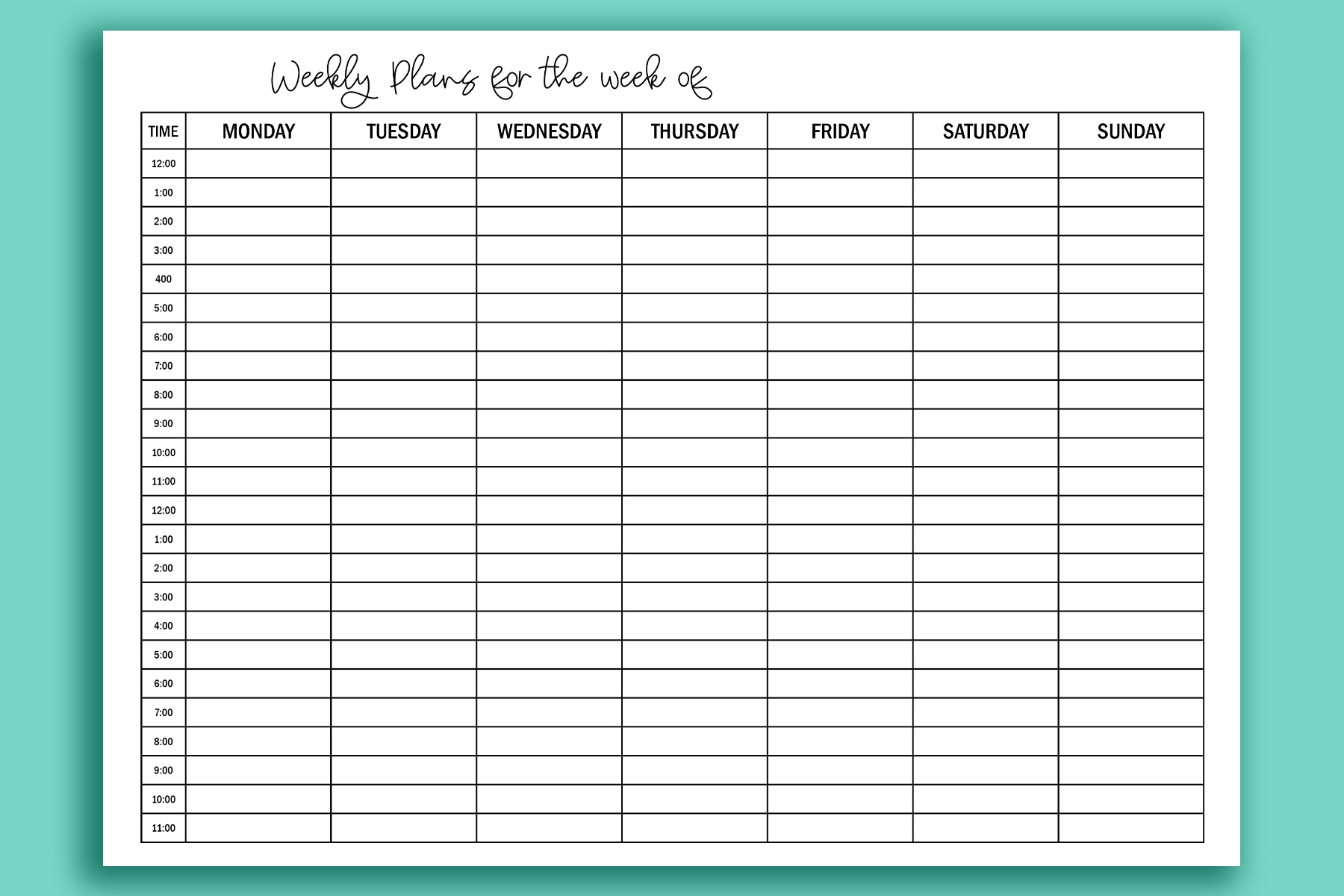 Printable Hourly Calendar Set Daily And Weekly Hourly Calendars Printable Hourly Calendar Set Daily And Weekly Hourly Calendars