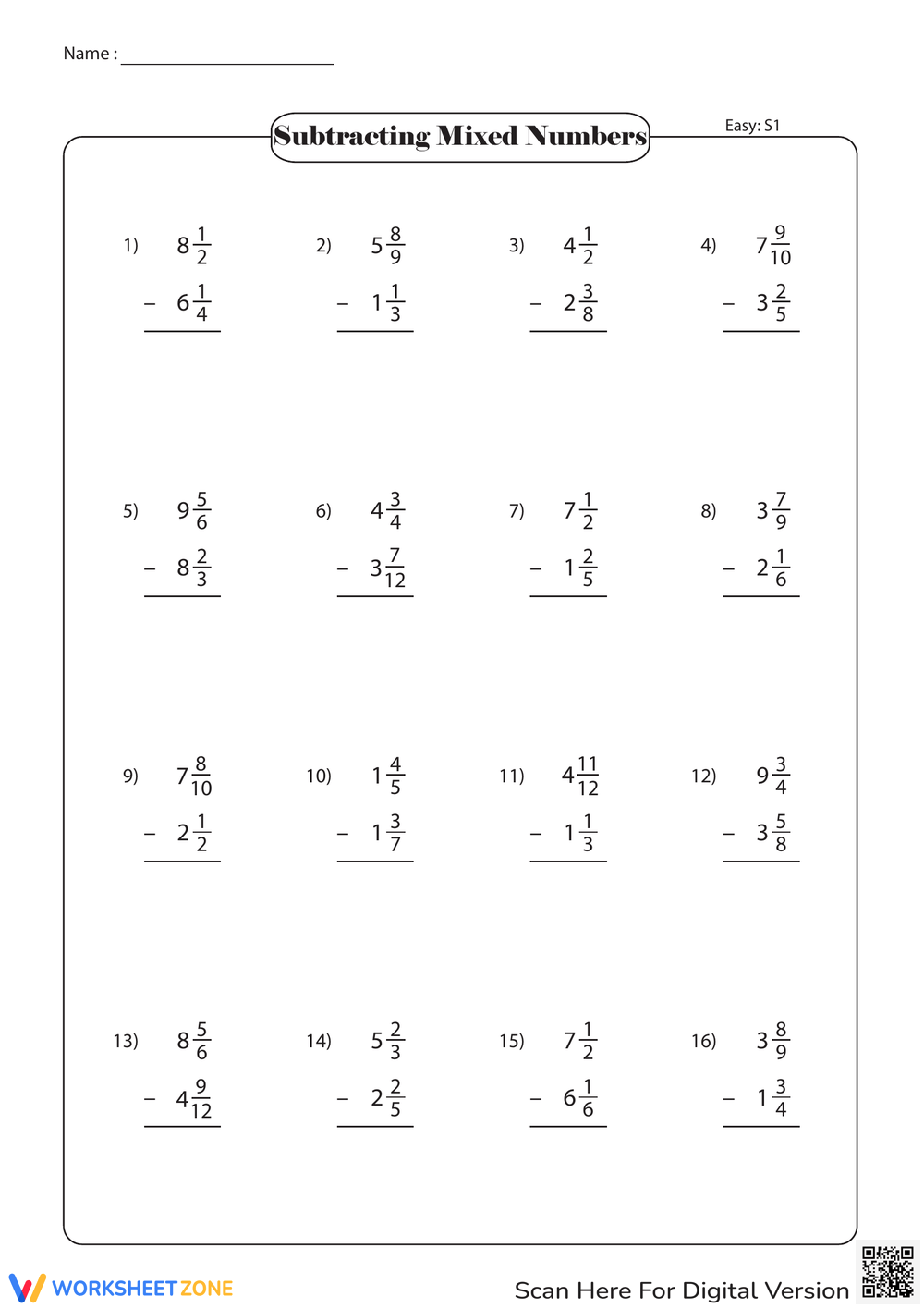 Printable Subtracting Mixed Numbers Worksheets Printable Subtracting Mixed Numbers Worksheets