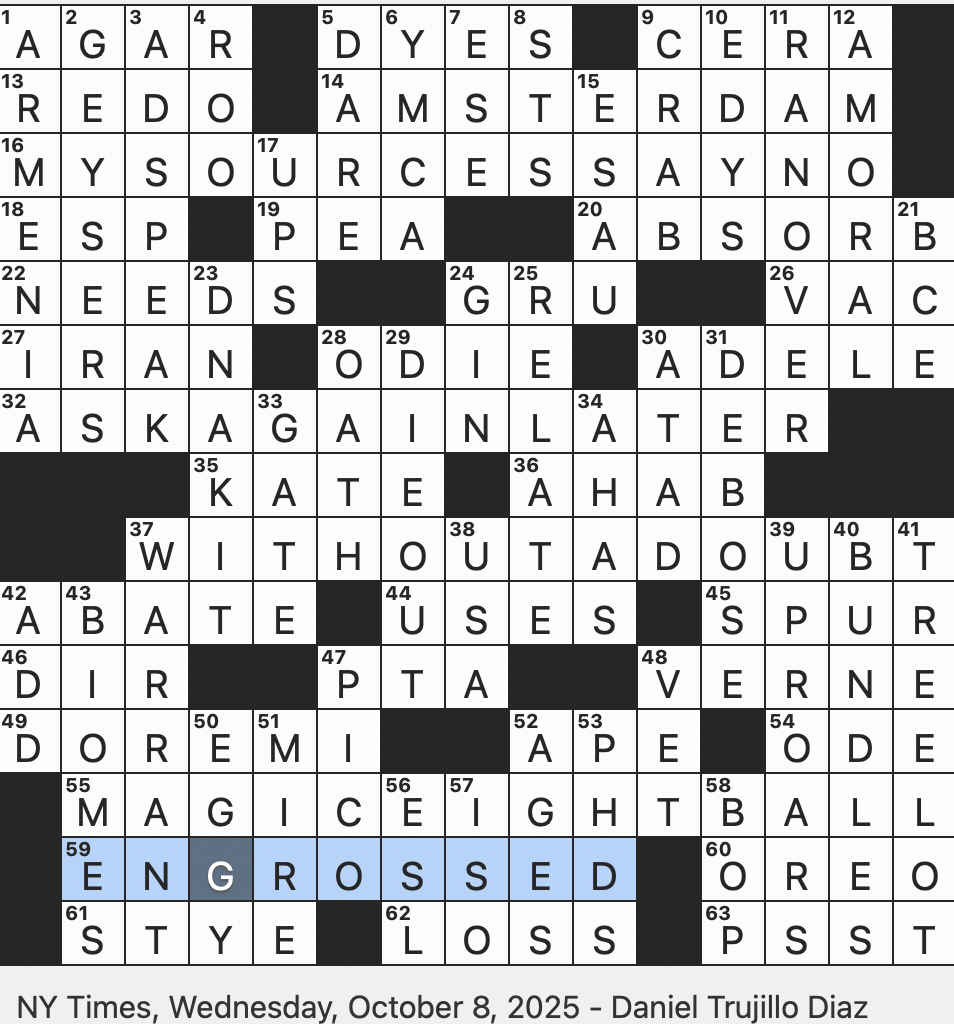 Rex Parker Does The NYT Crossword Puzzle Will Ruby Go To Prom With Me WED 10 8 25 Demonym Suffix 23andMe Mailing Ariana Best Supporting Actress Winner For 2021 s 