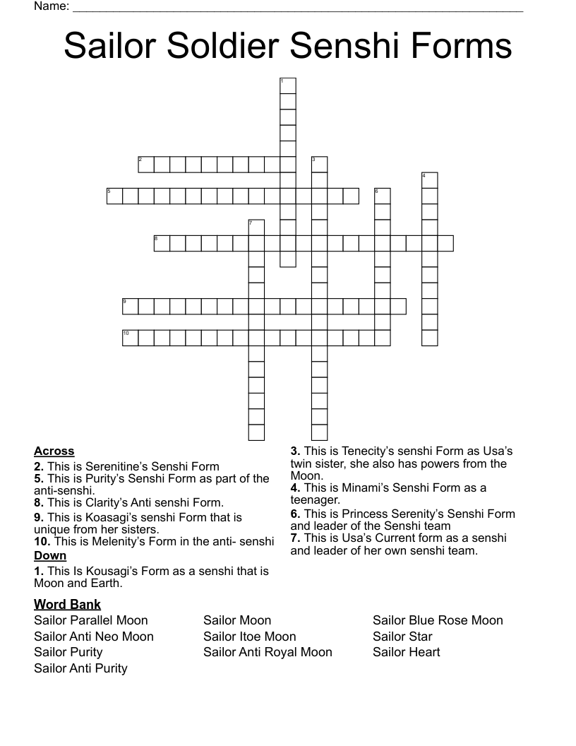 Sailor Soldier Senshi Forms Crossword WordMint Sailor Soldier Senshi Forms Crossword WordMint
