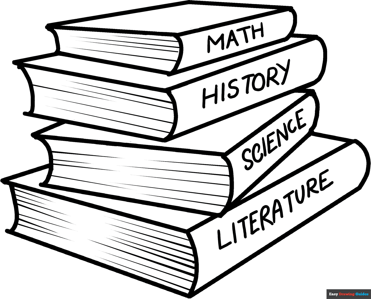 School Books Coloring Page Easy Drawing Guides