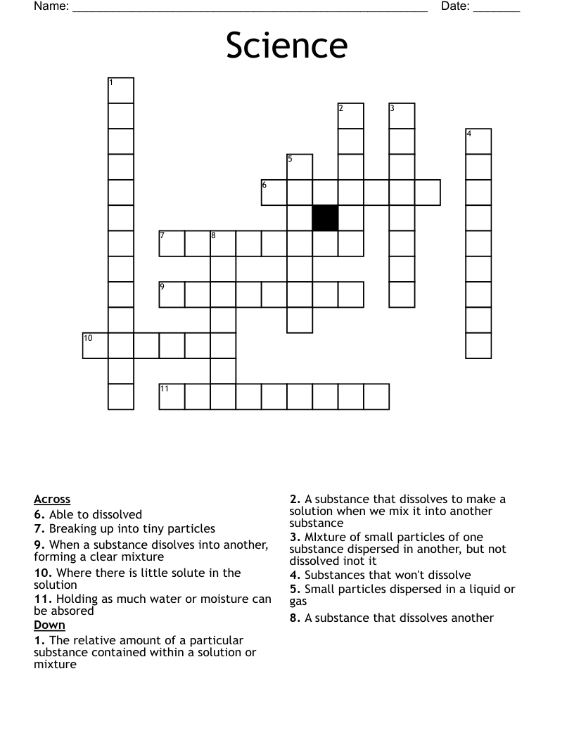 Science Crossword WordMint