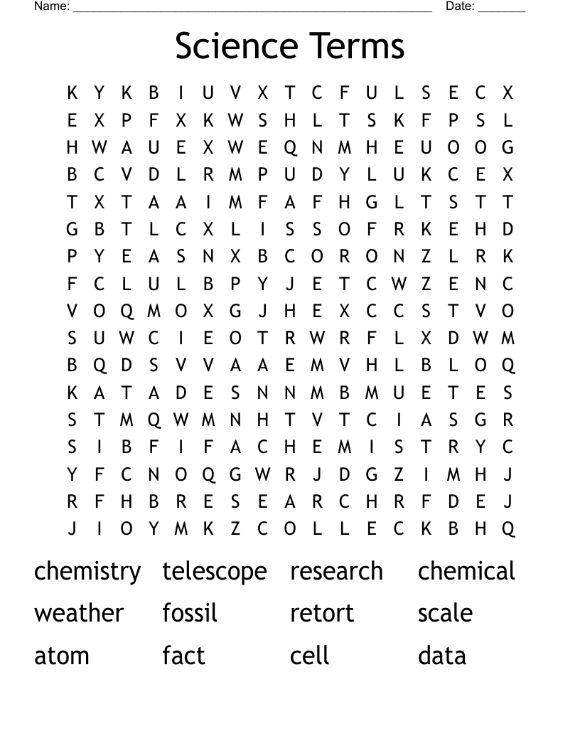Science Terms Word Search WordMint