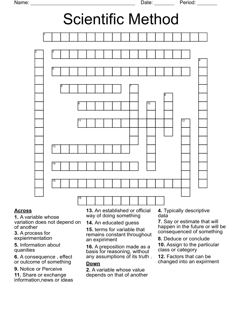Scientific Method Crossword WordMint