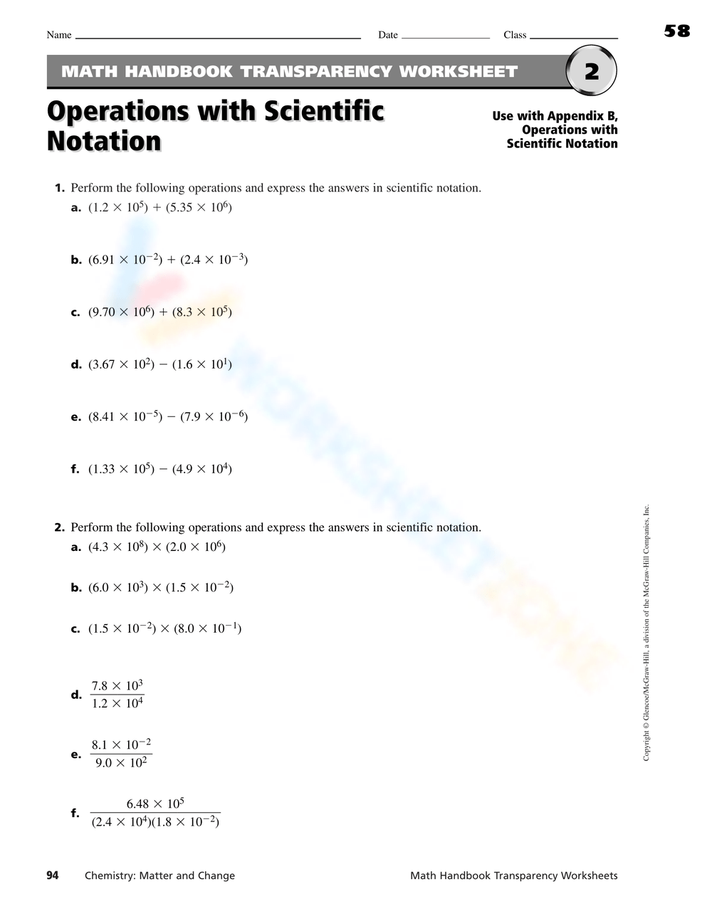 Scientific Notation Operations Practice Worksheet