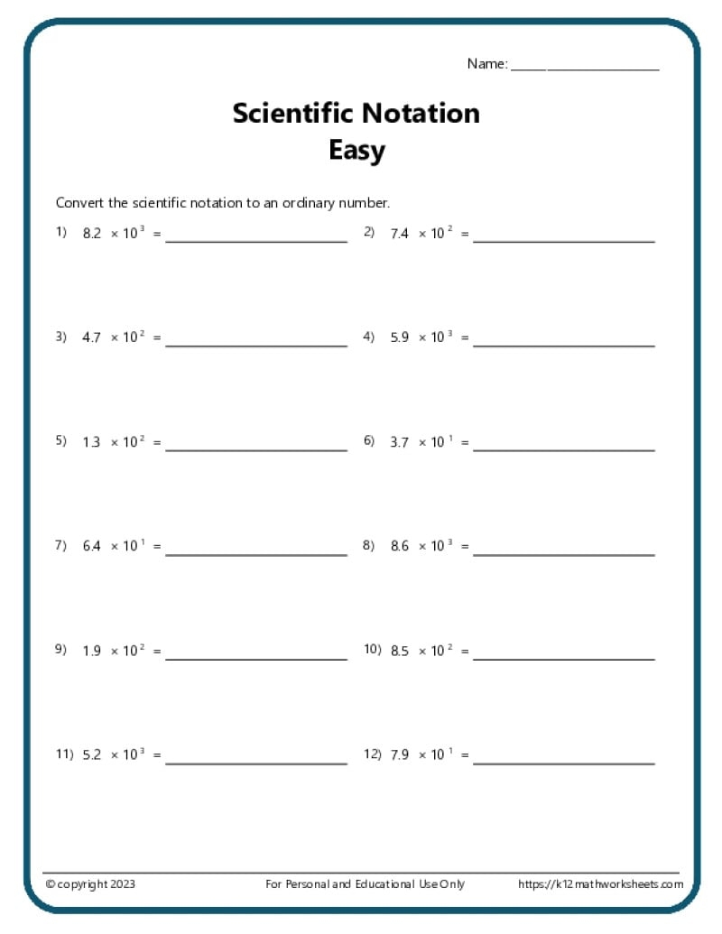 Scientific Notation Worksheets Scientific Notation Worksheets